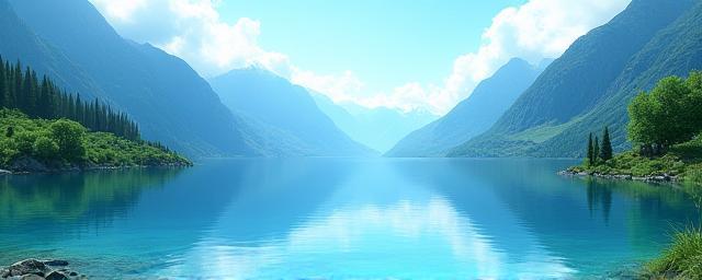 Crystal alpine lake reflecting mountains