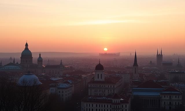 Panoramic view of Vienna at sunset